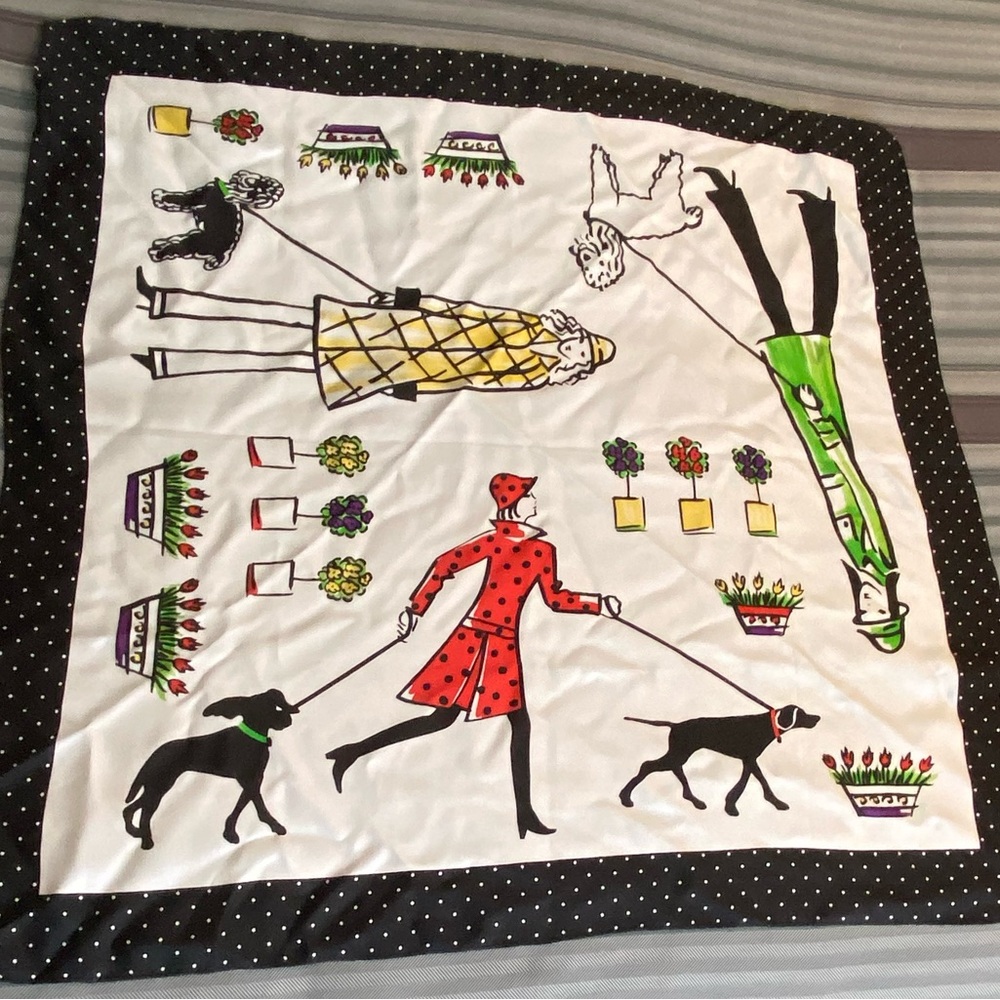 Talbots Silk Scarf White Black Red Green Yellow